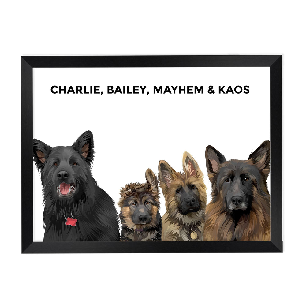 
            
                Load image into Gallery viewer, Four Pet Custom Portrait - Framed - The Companion Collective four-pet-custom-portrait-framed, Framed
            
        