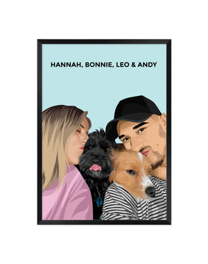 Pet and Person Custom Portrait (4 Figures - Head and Shoulders) - Framed - The Companion Collective pet-and-person-custom-portrait-4-figures-head-and-shoulders-framed, Framed