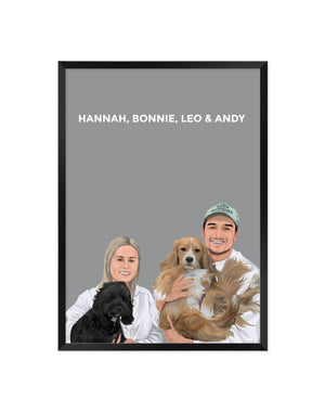 
            
                Load image into Gallery viewer, Pet and Person Custom Portrait (4 Figures - Full Body) - Framed - The Companion Collective pet-and-person-custom-portrait-4-figures-full-body-framed, Framed
            
        
