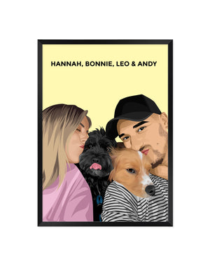 Pet and Person Custom Portrait (4 Figures - Head and Shoulders) - Framed - The Companion Collective pet-and-person-custom-portrait-4-figures-head-and-shoulders-framed, Framed