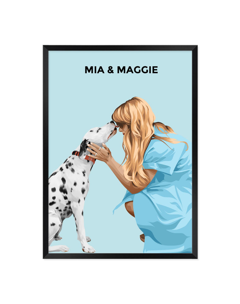 Pet and Person Custom Portrait (2 Figures - Full Body) - Framed - The Companion Collective pet-and-person-custom-portrait-2-figures-full-body-framed, Framed