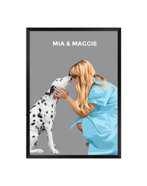 Pet and Person Custom Portrait (2 Figures - Full Body) - Framed - The Companion Collective pet-and-person-custom-portrait-2-figures-full-body-framed, Framed