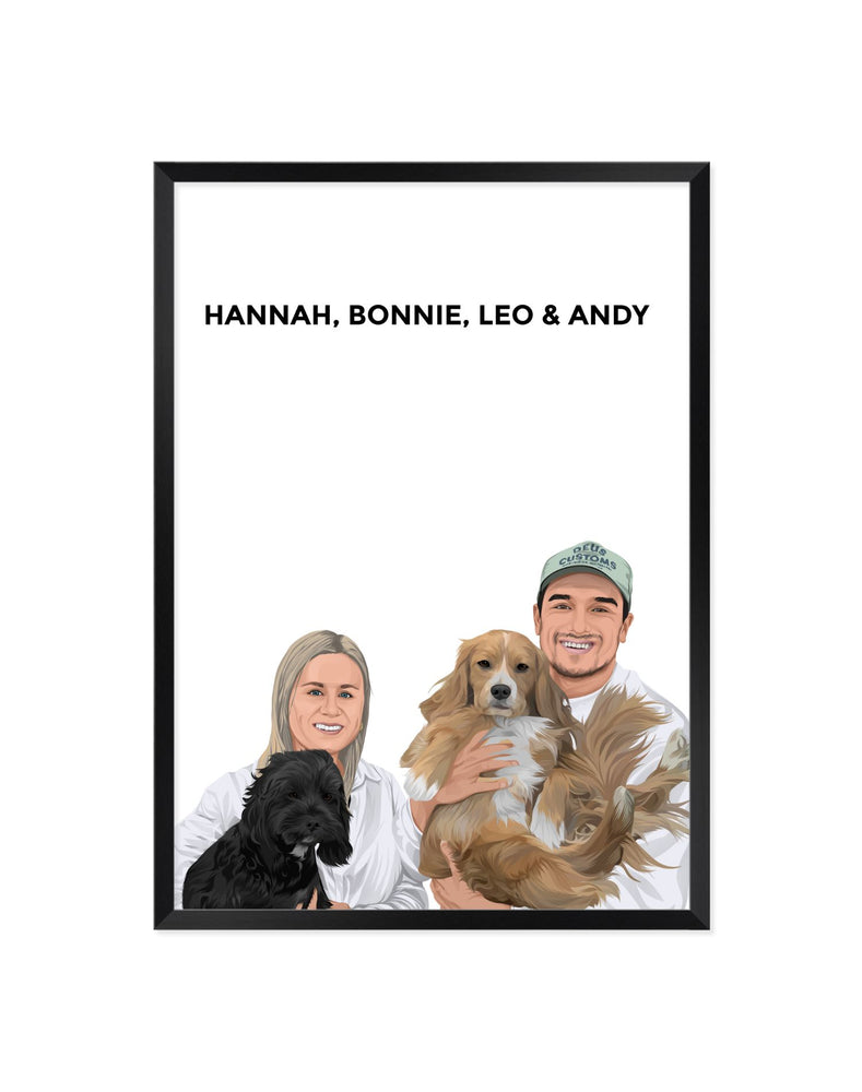 
            
                Load image into Gallery viewer, Pet and Person Custom Portrait (4 Figures - Full Body) - Framed - The Companion Collective pet-and-person-custom-portrait-4-figures-full-body-framed, Framed
            
        