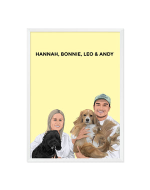 Pet and Person Custom Portrait (4 Figures - Full Body) - Framed - The Companion Collective pet-and-person-custom-portrait-4-figures-full-body-framed, Framed