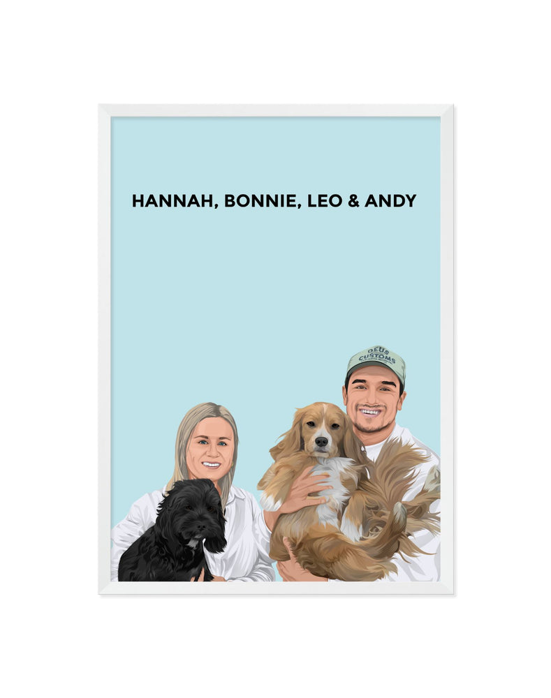 Pet and Person Custom Portrait (4 Figures - Full Body) - Framed - The Companion Collective pet-and-person-custom-portrait-4-figures-full-body-framed, Framed