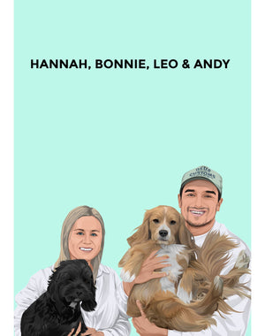 Pet and Person Custom Portrait (4 Figures - Full Body) - Poster Only - The Companion Collective pet-and-person-custom-portrait-4-figures-full-body-poster-only, Poster Only