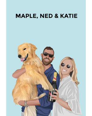 Pet and Person Custom Portrait (3 Figures - Full Body) - Poster Only - The Companion Collective pet-and-person-custom-portrait-3-figures-full-body-poster-only, Poster Only