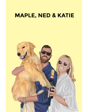 Pet and Person Custom Portrait (3 Figures - Full Body) - Poster Only - The Companion Collective pet-and-person-custom-portrait-3-figures-full-body-poster-only, Poster Only