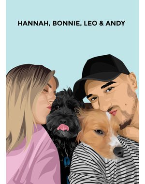 Pet and Person Custom Portrait (4 Figures - Head and Shoulders) - Poster Only - The Companion Collective pet-and-person-4-figures-poster-only, Poster Only