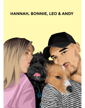 Pet and Person Custom Portrait (4 Figures - Head and Shoulders) - Poster Only - The Companion Collective pet-and-person-4-figures-poster-only, Poster Only